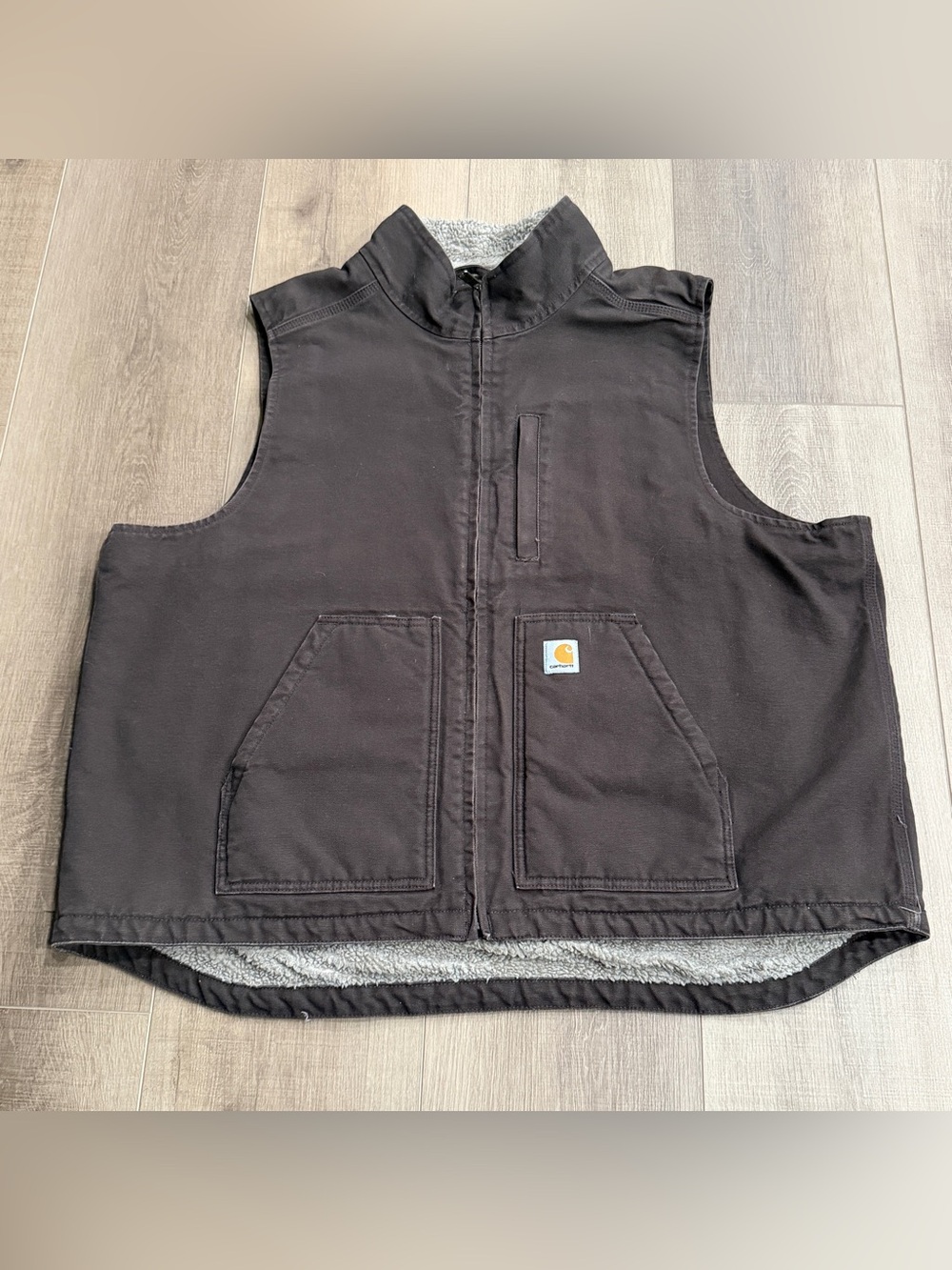 Carhartt Men's‎ Duck Vest Sherpa Lined Mock Neck 104277 DKB Brown Size 2XL